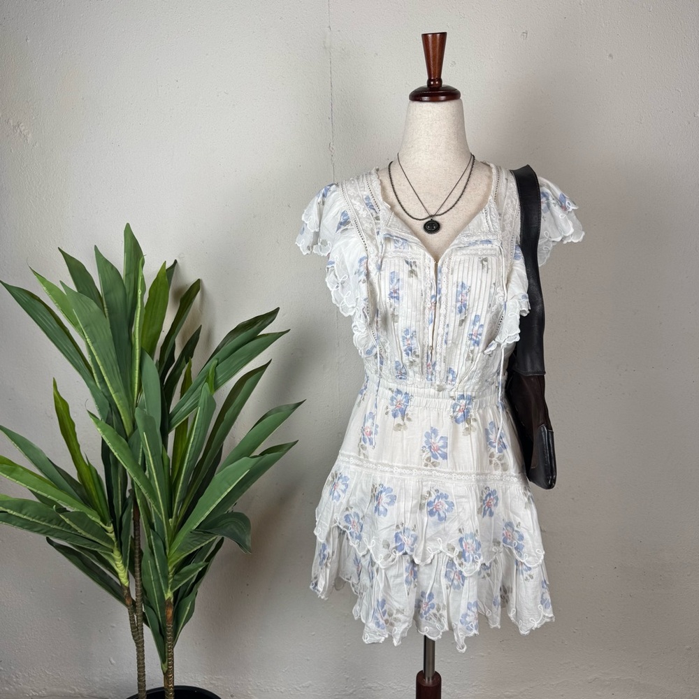 NWT LoveShackFancy Darryl Flutter Sleeve Floral Ruffle Dress Small MSRP $395‎
